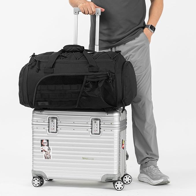 Gym Bag Military Duffle Backpack, Heavy Duty Travel Weekender Bag with Multiple Compartments Including Shoe Compartment Wet-dry Separation Compartment, Adjustable Shoulder Strap 60L Capacity