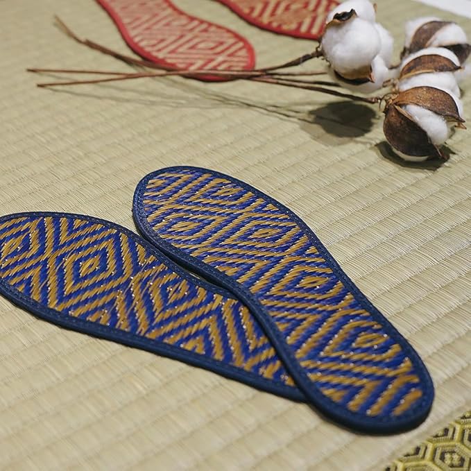 Japanese Traditional Organic Igusa Insoles, Smooth Sweat-Absorbing Deodorant Non-Slip Breathable Insoles Made of Igusa (Japanese Soft Rush Grass) (US Size 9, 27-27.5cm, Blue)