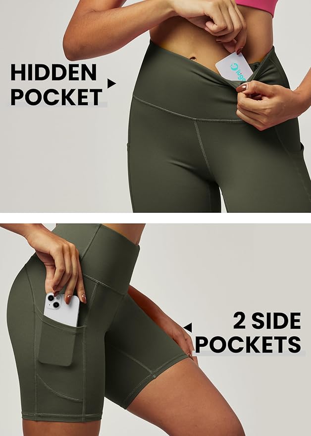 IUGA Biker Shorts Women 6" Tummy Control Workout Shorts Women with Pockets High Waisted Yoga Running Gym Spandex Compression