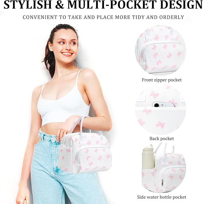 Insulated Lunch Bag for Women Men Large Reusable Lunch Box Adult Leakproof Portable Cooler Tote Bags for Work Picnic Bowknot