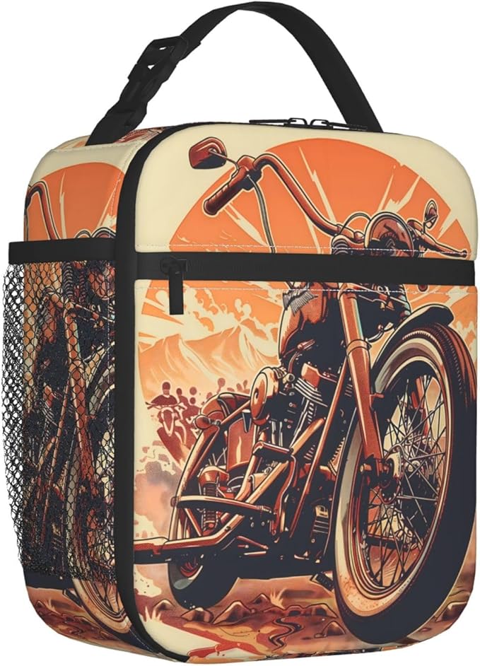 Insulated Lunch Box for Women Men, Vintage Motorcycle Theme Lunch Box Reusable Portable Lunch Bag Cooler Tote Waterproof Lunch Container for Office Picnic Work Travel