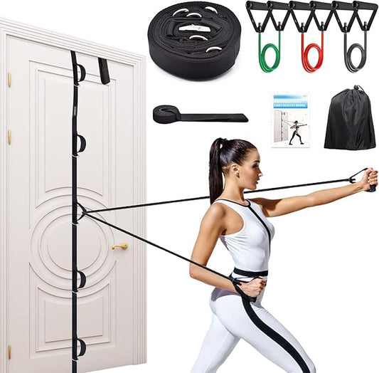Brebebe Door Anchor Strap for Resistance Bands Exercises, Multi Point Anchor Gym Attachment for Home Fitness, Portable Door Band Resistance Workout Equipment, Easy to Install, Punch-Free, Nail-Free