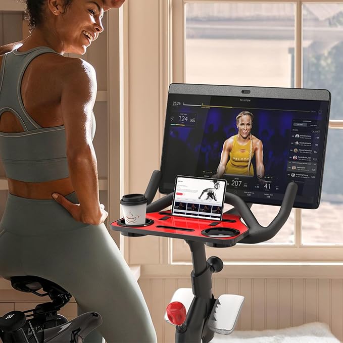 Desk Attachment for Peloton Bike+ (NOT Bike) Tray Holder for Phone, Cup, Tablet, Ergonomic Platform Tray Accessories for Peloton Spin Bikes(red)