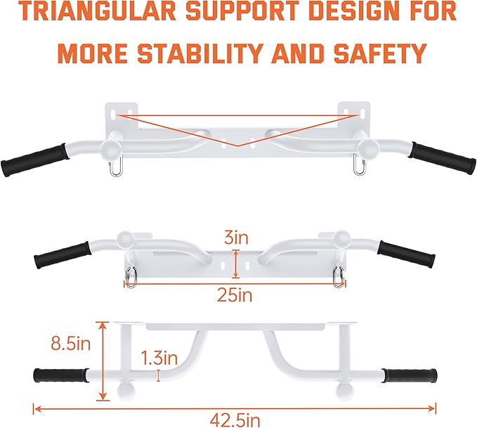 Wall Mounted Pull Up Bar - Heavy Duty Chin Up Bar, Pull-Up Bar for Garage, Joist, Wall Mount - Multifunctional Fitness Bar, Supports up to 600 Lbs