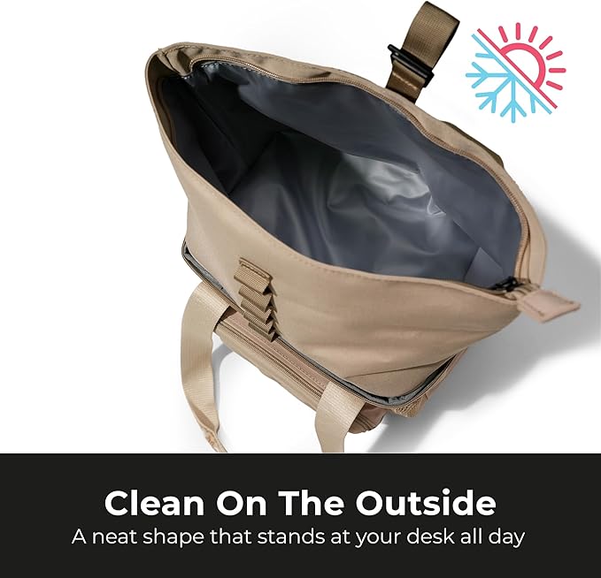 Dual Compartment Insulated Lunch bag, with 2 Leakproof Compartments & Roll-top, 13L lunchbox for work (Oatmeal Beige)