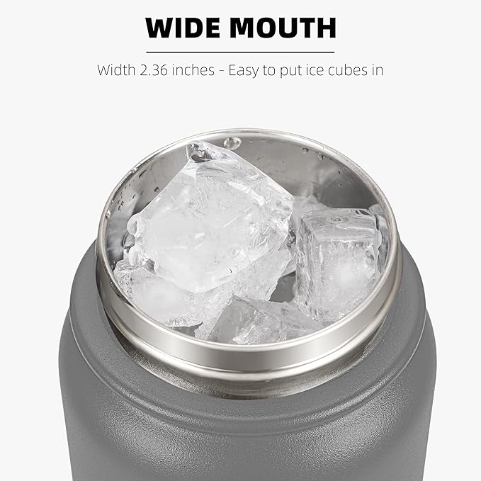 Fanhaw 32 Oz Stainless Steel Insulated Sports Water Bottles with Straw for Kids, Men and Women (Gray)