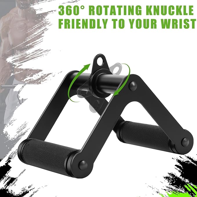 Double D Row Handle LAT Pulldown Attachments, T Bar Row Attachment,1.3 Inch Diameter Big Comfort Rubber Grip V Bar Attachmentt for Cable Machine Home Gym Accessory