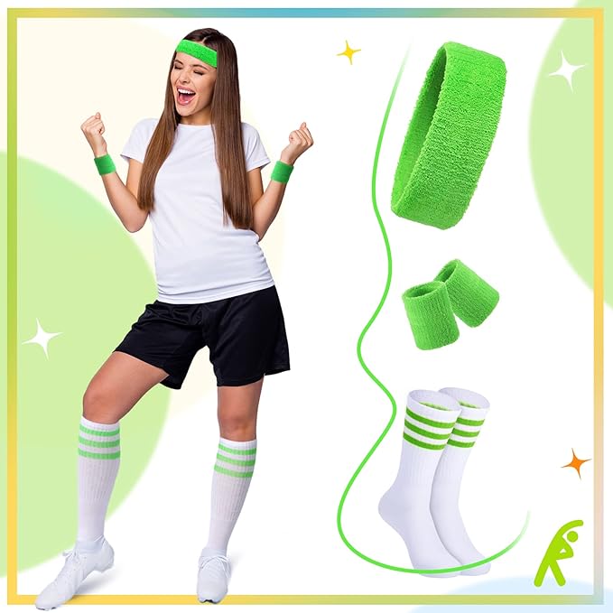 Hillban 80s Workout Outfit 80s Accessories for Women Men Neon Sweatbands Headbands for Tennis Volleyball Sport