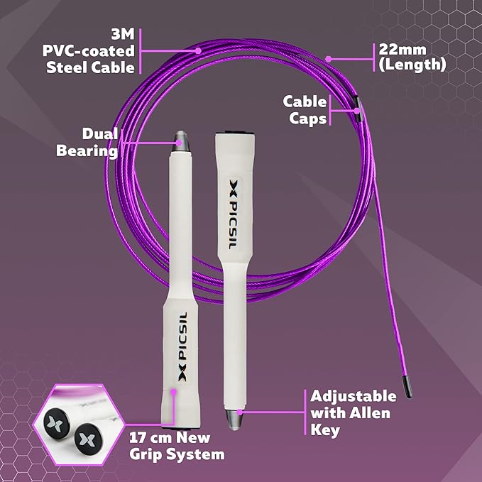 PICSIL - Sphinx Rope | 360° Spin Jump Rope | Dual Bearing System | Fast & Lightweight for Fitness, Cross Training Boxing | Adjustable Cable| Double Rolling |