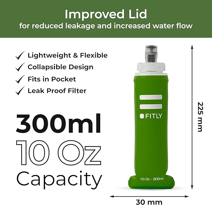 Soft Flask - Shrink As You Drink Soft Water Bottle for Hydration Pack - Folding Water Bottle Ideal for Running, Hiking, Cycling, Climbing & Rigorous Activity