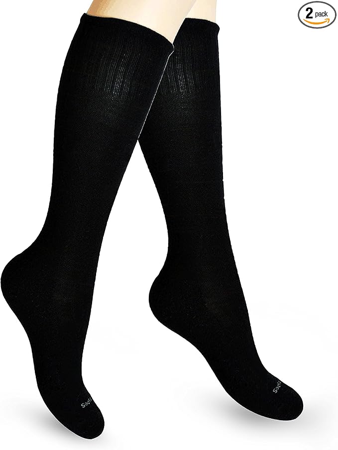 Cotton Compression Socks for Women & Men. 15-20 mmHg Support Knee-High Black M/L