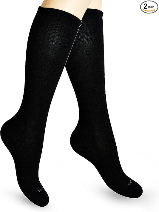 Cotton Compression Socks for Women & Men. 15-20 mmHg Support Knee-High Black M/L