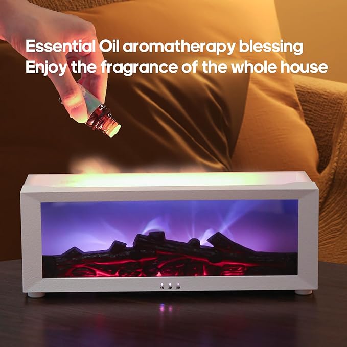 Essential Oil Air Diffuser with Remote Control,Flame Colorful Water Vapor Fireplace Fire Humidifier for Aromatherapy Aroma Machine for Room Bedroom,[Timer and Auto Off Protection]