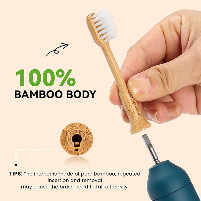 Bamboo Toothbrush Heads Compatible with Lumineux, Extra Soft Castor-Oil Bristles for Sensitive Teeth, Eco-Friendly & Gentle Cleaning