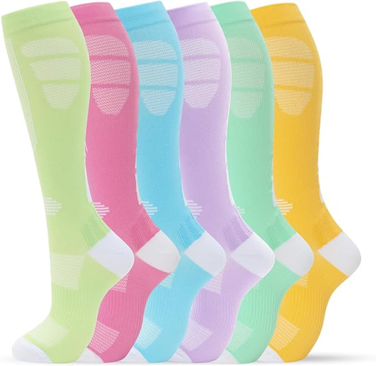 fenglaoda Compression Socks Women Men 6 Pairs, Knee High Best Support Circulation Socks for Running, Travel, Flight, Nurse