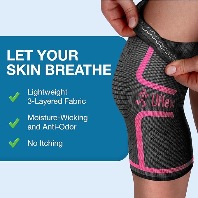 UFlex Athletics Compression Knee Brace for Women & Men Knee Sleeves Support for Sports, Running, Weightlifting, Arthritis, Meniscus Tear, ACL, Hiking, Recovery Support & Fitness