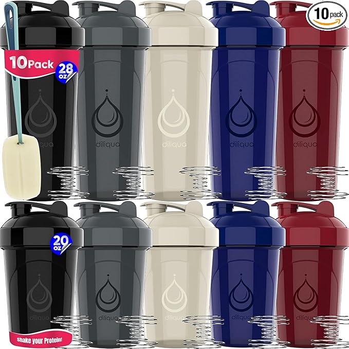 10 PACK- Shaker Bottles with Wire Whisks for Protein Mixes | Leakproof Blender Shaker Bottle Pack | BPA-Free & Dishwasher Safe | 5 Large 28 oz & 5 Small 20 oz Shaker Bottle | Cups for Shakes