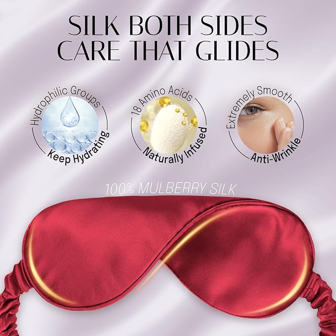 Silk Sleep Mask Eye Mask Blindfold with Double Layer Silk Filling and Elastic Strap for Full Night's Sleep, Travel and Nap, Soft Eye Cover Eyeshade with Luxury Bag and Ear Plugs by OLESILK (Burgundy)