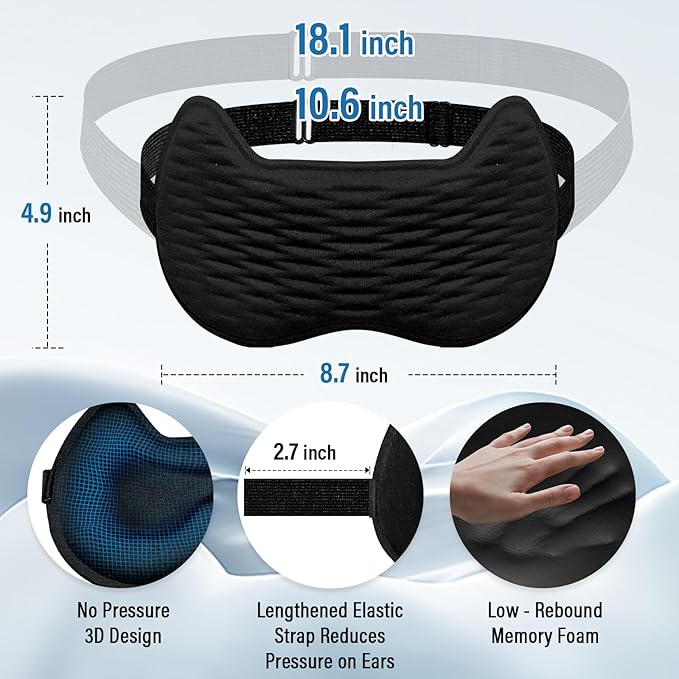 Sleep Eye Mask for Women Men, 100% Blackout 3D Contoured Cup Sleeping Mask with Adjustable Strap, Soft Breathable Memory Foam Blindfold, No Eye Pressure Eye Cover Eyeshade for Night Sleep(Black)