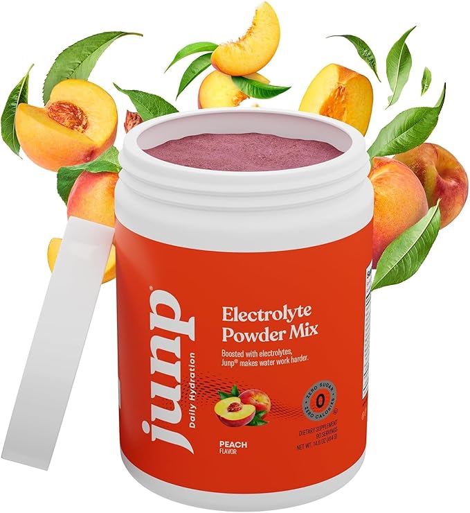 JUNP Electrolytes Powder No Sugar No Carbs – Orchard Fresh Juicy Peach Drink Mix - Potassium & Salt Electrolyte Hydration Powder Zero Calorie Sugar Free Electrolyte Powder, Keto Friendly, 180 Servings
