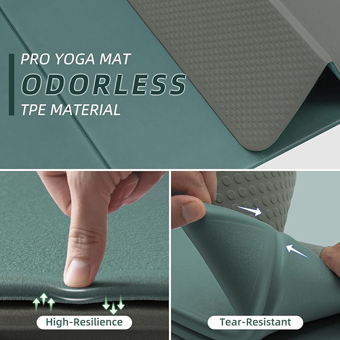 ILILI Foldable Yoga Mat, 10mm Thick, TPE Material, Extra Long 75"L x 26"W, Soft and Comfortable Folding Mat 0.4 Inches, Easy to Carry and Store, 190*66cm Portable Multi-Functional Use for Yoga, Home Exercise & Outdoor
