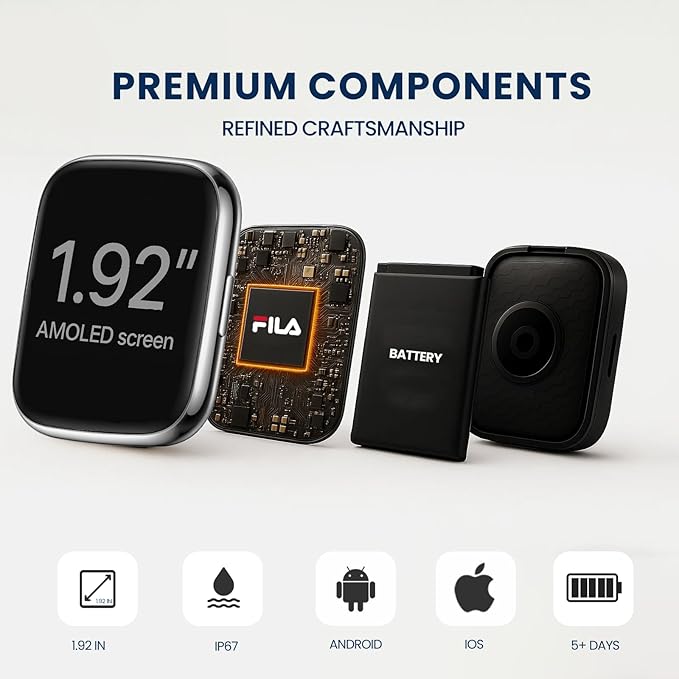 Fila Smart Watch for Men Women (Answer/Make Calls), 1.95" Fitness Watch with Heart Rate/Sleep Monitor, Step Counter, Fitness Tracker with 100+ Sports for Android iOS