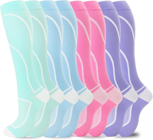 Compression Socks for Women Men Circulation Knee High 8 Pairs for Nurses, Running, Travel, Athletic