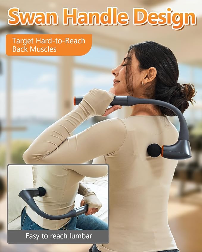 Convertible Massage Gun Deep Tissue for Back Neck Muscle Pain Relief - Electric Handheld Percussion Shoulder Massager Tool with Detachable Long Handle Portable Case
