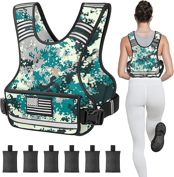APEXUP Adjustable Weighted Vest, 4-10lb/12-18lb/20-32lb Vest with 6 Ironsand Weights and Large Pocket, Weight Vest for Men Women Strength Training, Running, Walking