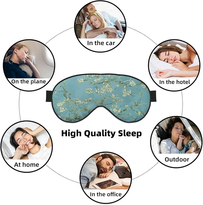 Sleep Eye Mask Abstract Blossom Blue Floral Sleep Mask for Women Men Comfortable Eye Mask with Adjustable Strap Soft Eye Cover Blindfold for Travel Yoga Nap Shift Work