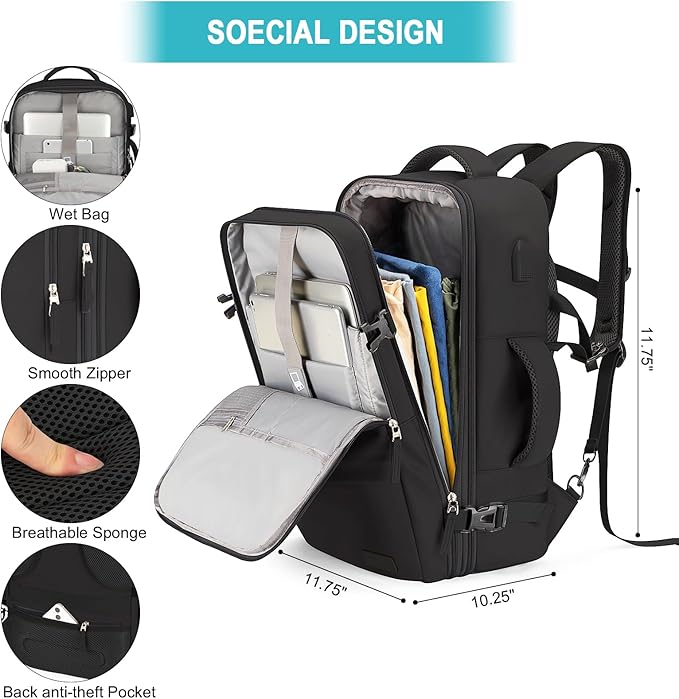 Carry On Backpack, 42L Flight Approved Travel Backpack for Men Women,Airline Approved Gym Backpack Waterproof Business Laptop Daypack Laptop Backpack,Casual Daypack for Business Weekend Hiking