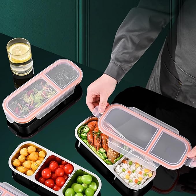 Stainless Steel Snack Containers,2Pack Reusable Double/2 Compartment Snack Containers with Lids, Divided Food Storage Containers Sauce Cups for School, Travel,Home(Double Compartment)