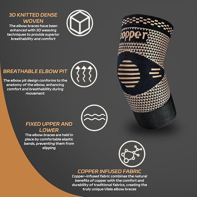 Copper Elbow Sleeve,Elbow Compression Sleeve, Elbow Brace For Tendonitis and Tennis Elbow,Golfers, Arthritis, Bursitis. Elbow Pain Relief,Weightlifting, Fit for Men & Women