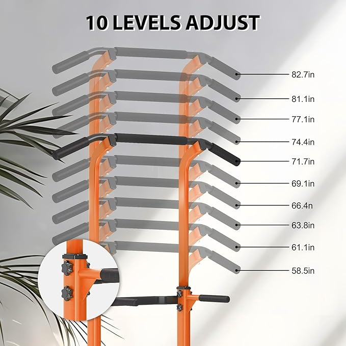 Dland Power Tower Pull Up Bar Dip Station and Height Adjustable Dip Bar Stand, Multi-Function Home Gym Exercise Equipment Strength Training Fitness Workout Station