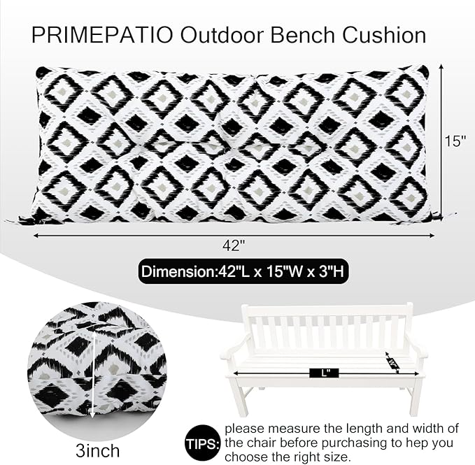 Outdoor Bench Cushion Waterproof, Tufted Bench Seat Cushion 42 x 15 Inch, Patio Wicker Indoor Seat Pads for Outside Garden Patio Balcony