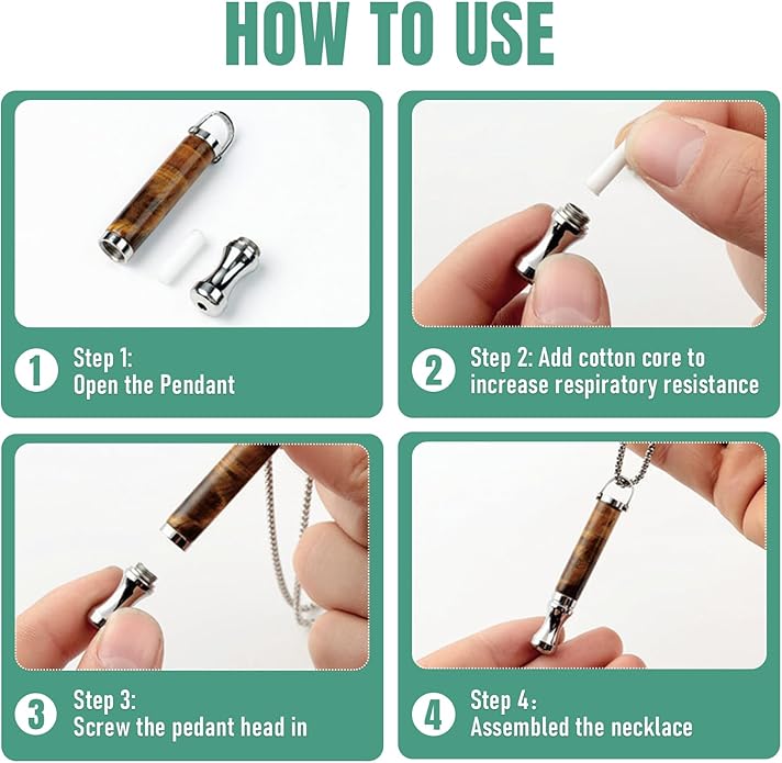 Breathe Free Necklace with Resistance, Breathing Necklace for Stress Relief, Meditation, Mindful Anxiety Breathefree Necklaces Natural Quit Bad Habit, Gift for Women Men (Necklace - Tiger's Eye)