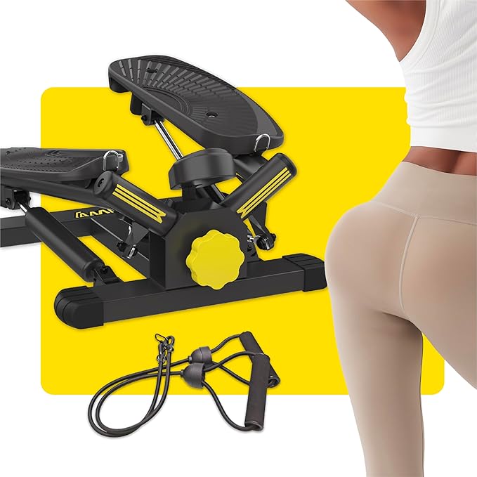 Stepper Machine with Resistance Bands, Mini Stepper with 300LBS Weight Capacity, Twist Stepper for Full Body Workout, Adjustable Step Height, Smooth and Quiet, Step Machine for Men Women