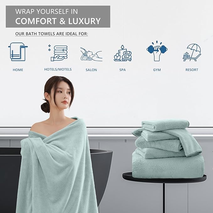 Extra Large Bath Sheet 4 Piece (35"x70")-Ultra Soft Oversized Bath Towel,Bath Sheet Towel Set for Bathroom Hotel,Ultra Highly Absorbent Quick Dry Shower Towel Set for Adults,Bathroom Towel-Aqua