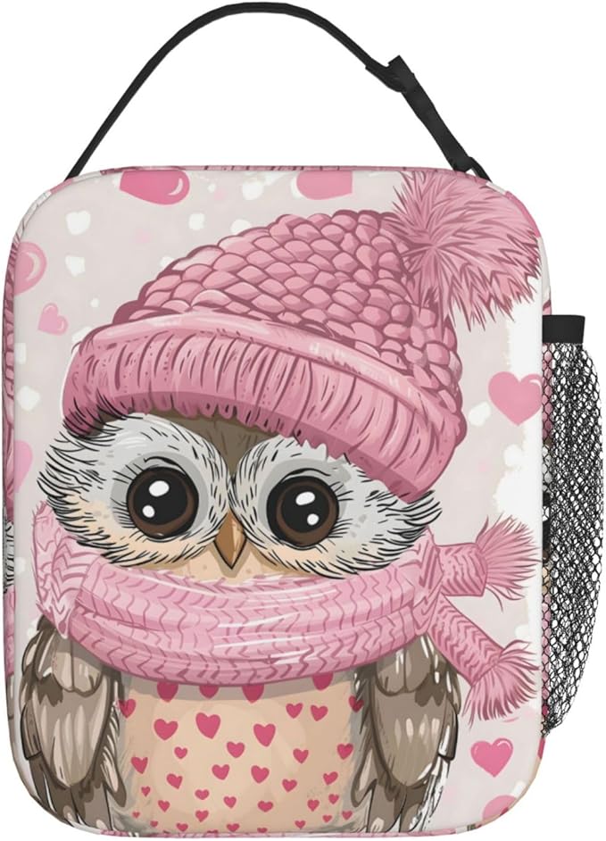 Cute Owl Lunch Box for Women Adults Kids, Insulated Cooler Lunch Bag for Picnic, School, Office, Travel, Work, Portable Reusable Polyester Tote Thermal Lunch Bags (Winter Owl)