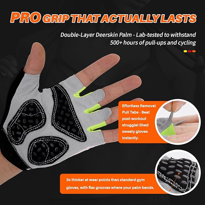 Double-Layer Deerskin Palm Gym Gloves: Anti-Slip Workout Gloves for Men & Women | Weight Lifting, Cycling, Rowing | Breathable 3D Padded Design