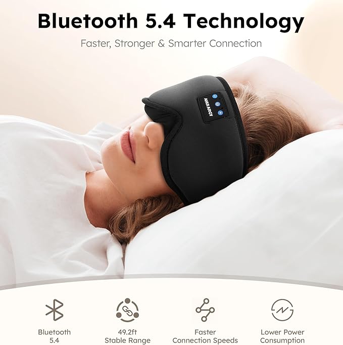 Ice Silk Sleep Mask with Headphones, Sleep Headphones for Side Sleeper with 3D Cups, Bluetooth 5.4 Sleeping Eye Mask, Total Blackout Sleeping Headphones for Women Men(Black)