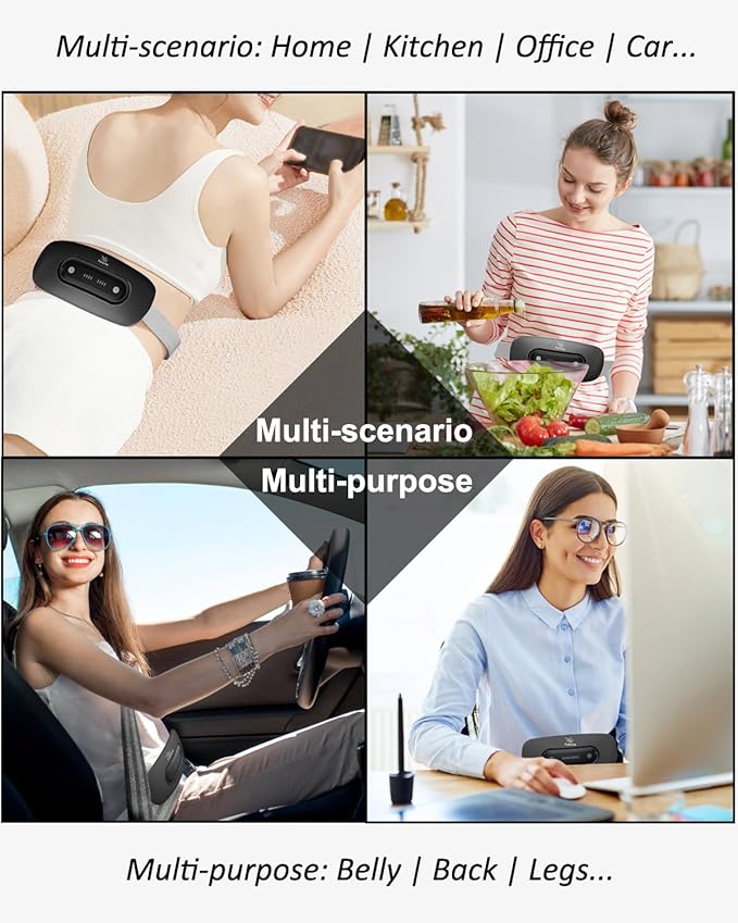 Electric Heating Pad, Portable Cordless Menstrual Heating Pad with 4 Heat Levels and 4 Massage Modes, Fast Large Heating Belly Wrap Belt for Cramps, Back Pain Relief Gifts for Women Girls Her(Black)