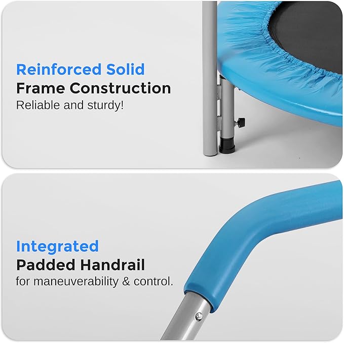 SereneLife 36/40" Foldable Mini Trampoline - Compact Fitness Trampoline for Kids Adults, Exercise Rebounder with Foam Handle, Indoor/Garden Workout Equipment, Max Load 150/220 lbs