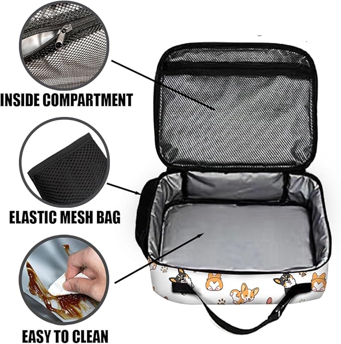 Corgi Lunch Bag Reusable Insulated Dog Lunch Box Keep Food Cooler Thermal Lunch Tote for Women Men