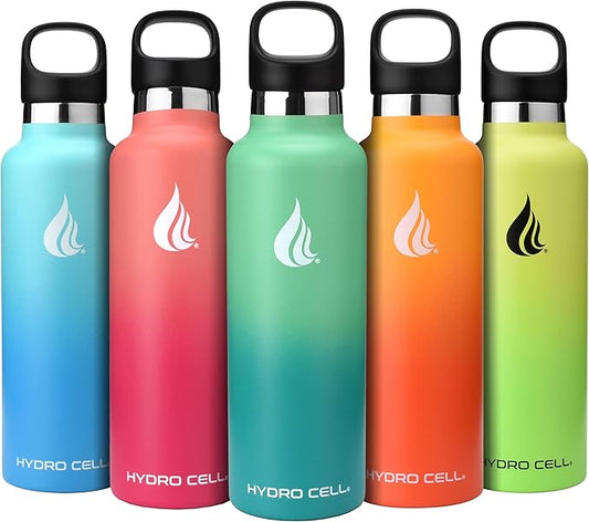 HYDRO CELL Stainless Steel Water Bottle with Straw & 2 Standard Mouth Lids (32oz 24oz 20oz 16oz) Keeps Liquids Hot or Cold w/Double Wall Vacuum Insulated Leak Proof Sport Design (Mint/Green 24oz)