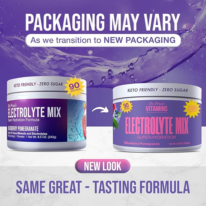 Dr. Price’s Electrolyte Mix | Sugar-Free Hydration Powder with 72+ Trace Minerals | No Sugar, Fast-Dissolving Electrolytes Powder Packets | Blueberry-Pomegranate, 90 Servings