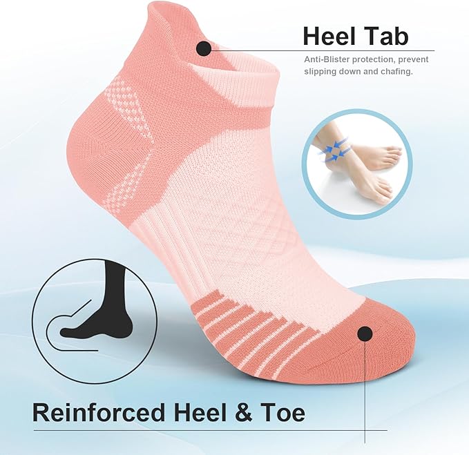 Iseasoo 6 Pairs Cotton Compression Ankle Socks – Cushioned Low Cut Running Socks with Arch Support for Women & Men