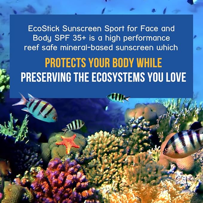 STREAM2SEA EcoStick SPF 35 Mineral Sunscreen Stick, Sweat Water Resistant Sunblock, USDA Approved Biodegradable Paraben Free Reef Safe Sunscreen Protection Against UVA UVB (EcoStick Sport) - 0.5 oz