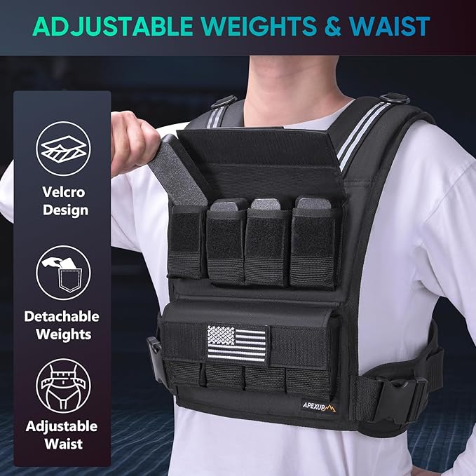 APEXUP Adjustable Weighted Vest Men 20lbs/30lbs/40lbs Weights with Reflective Stripe, Weight Vest Woman Workout Vest for Strength Training Running Walking