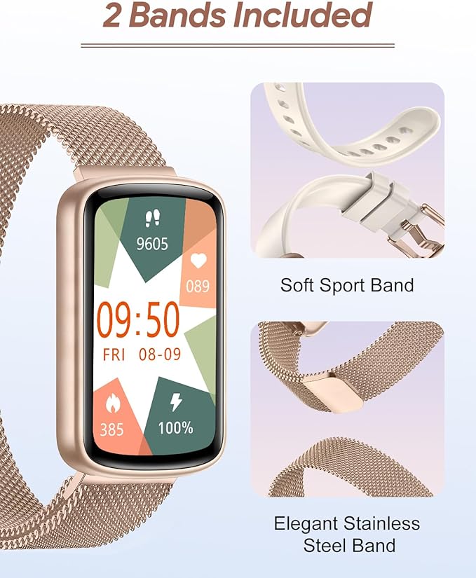 RUIMEN Fitness Tracker, Fitness Watches for Women Men with Heart Rate Monitor Blood Oxygen Sleep Tracker Pedometer, 1.47" Smart Watch Step Calorie Counter for Android iOS IP68 Waterproof (Starlight)